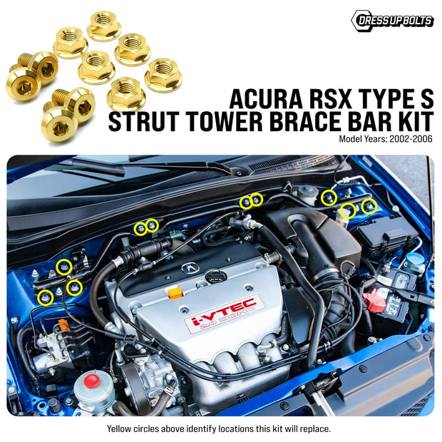 Titanium Hardware Strut Tower Brace Bar Kit - Acura RSX Type S (2002-2006) - JSI Racing 