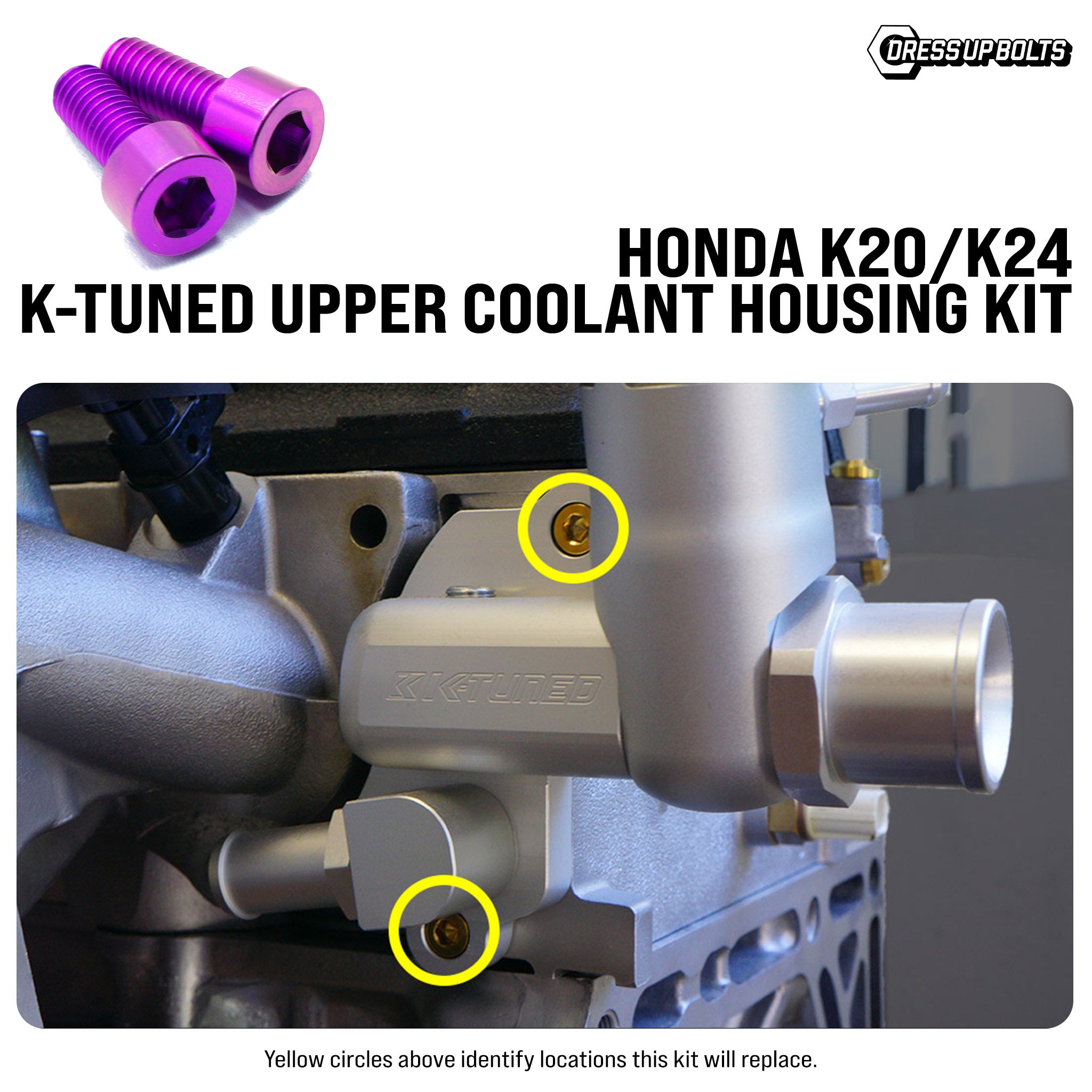 Titanium Hardware K-Tuned Upper Coolant Housing Kit - Honda K20/K24 - JSI Racing 