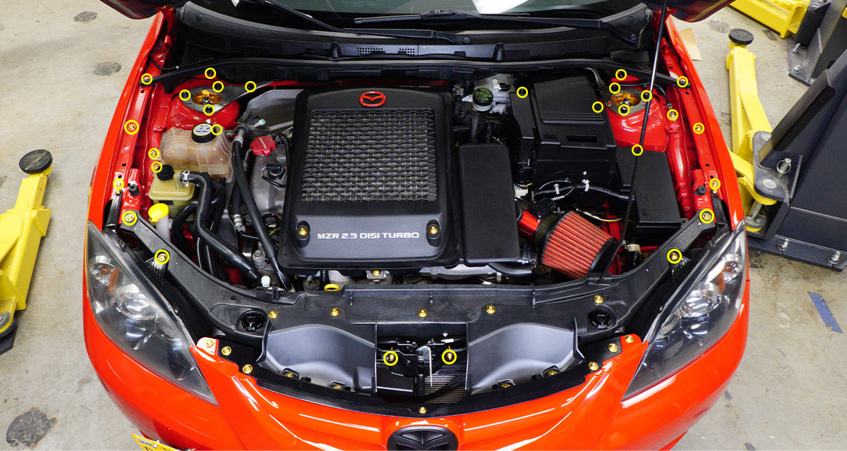 Stage 1 Titanium Hardware Engine Bay Kit - Mazda Speed3 (2007-2009) - JSI Racing 