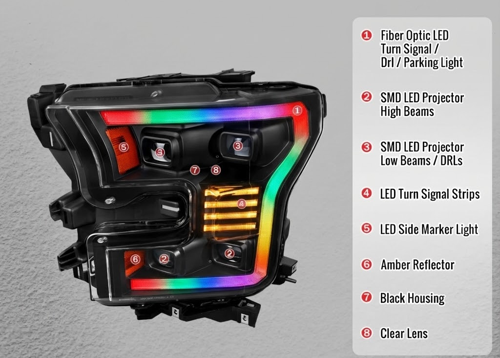 NTXGLOW RGB LED headlights (2015 - 2017 Ford F150) - JSI Racing 
