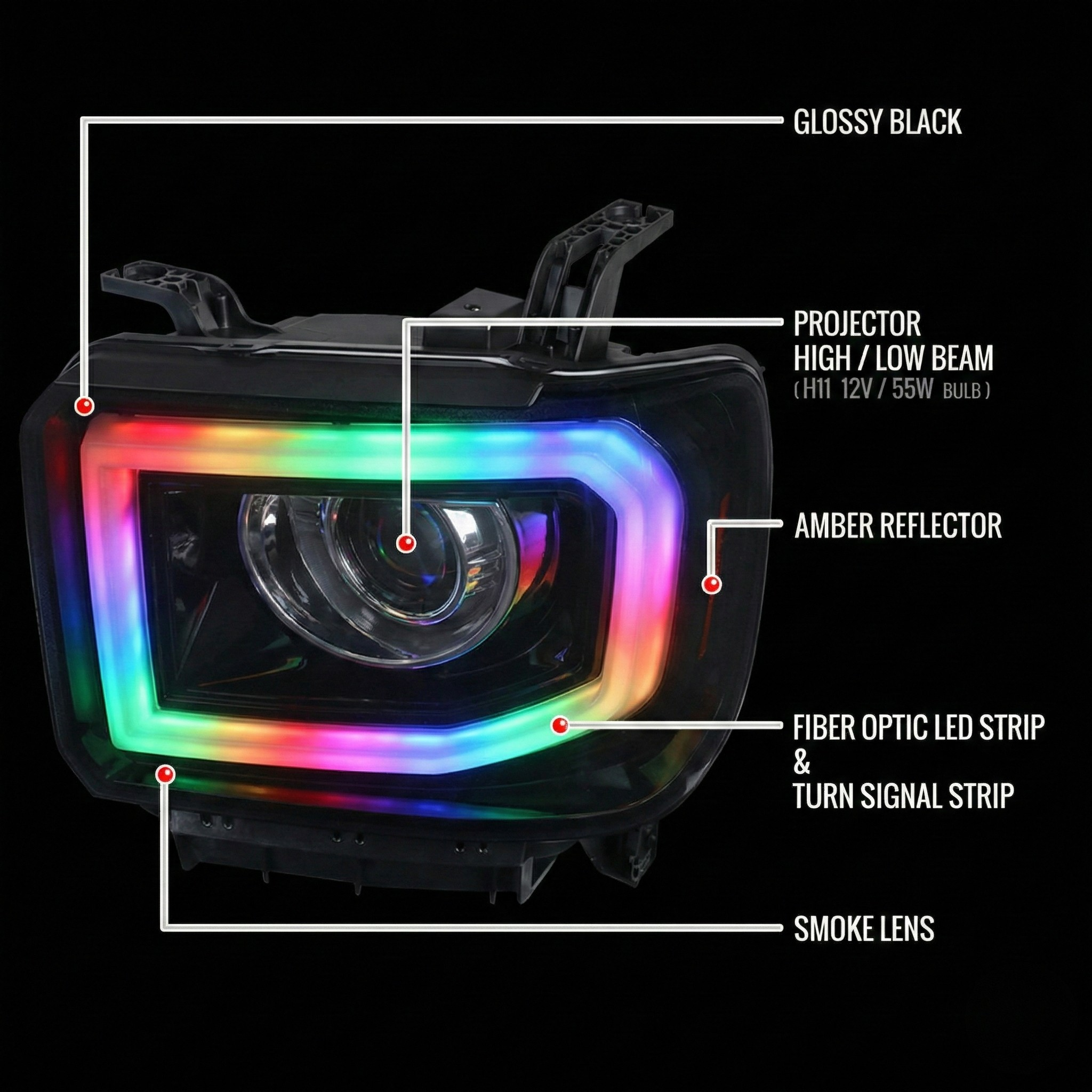 NTXGlow RGB headlights (14 - 19 GMC Sierra 1500 / 2500 / 3500) - JSI Racing 