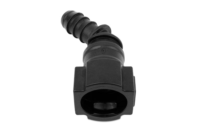 RaceFlux Hose Barb to Female Quick Connect, 45-Degree, Double Button