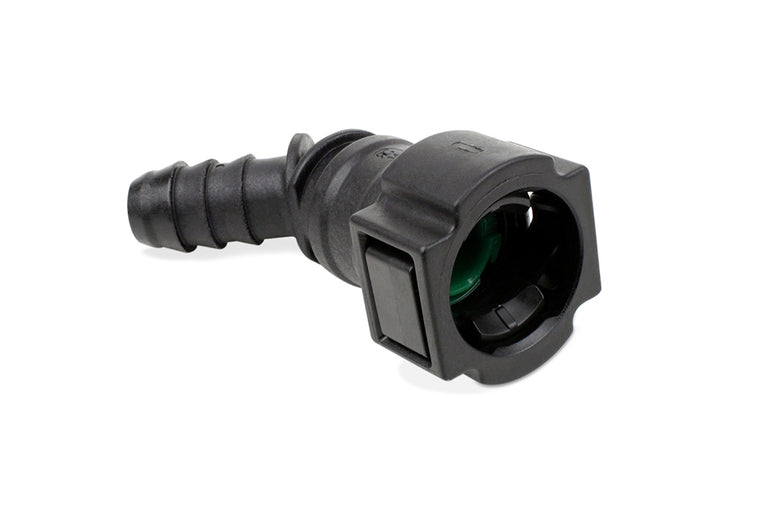 RaceFlux Hose Barb to Female Quick Connect, 45-Degree, Double Button