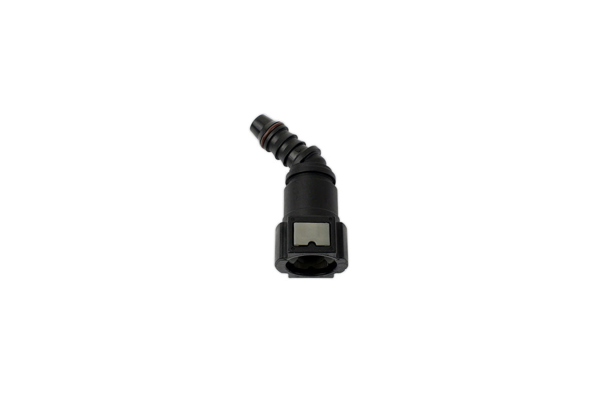 Hose Barb to () Female Quick Connect, 45-Degree, Double Button