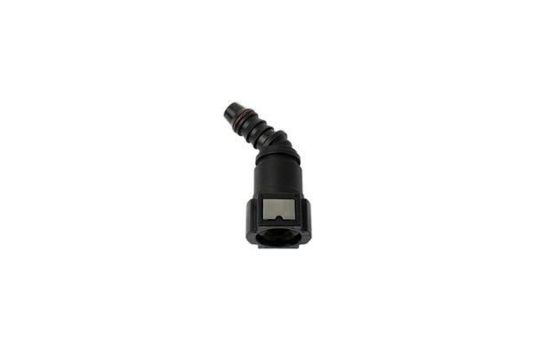 Hose Barb to () Female Quick Connect, 45-Degree, Double Button