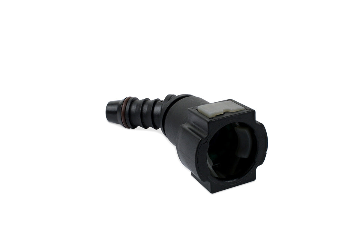 RaceFlux Hose Barb to Female Quick Connect, 45-Degree, Double Button