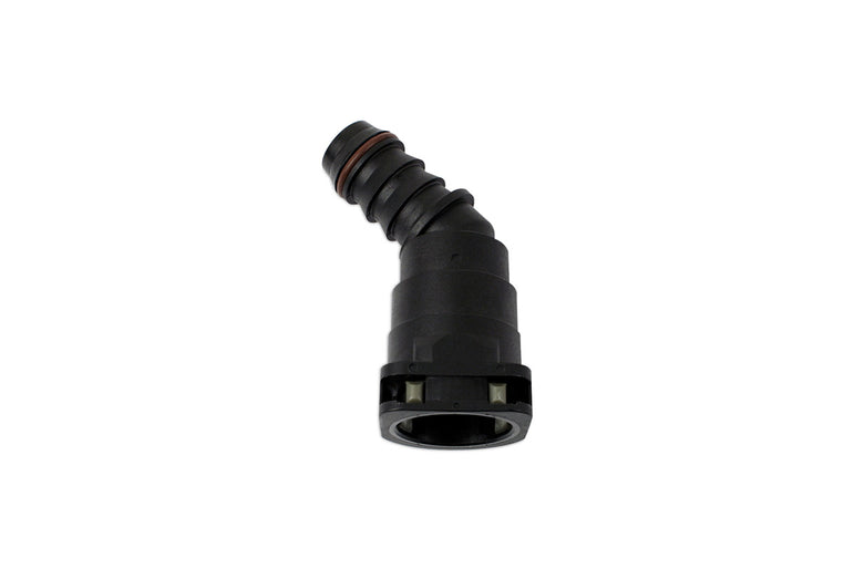 5/8" Hose Barb to 5/8 (15.82mm) Female Quick Connect, 45-Degree, Single Button