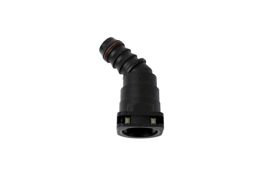 5/8" Hose Barb to 5/8 (15.82mm) Female Quick Connect, 45-Degree, Single Button