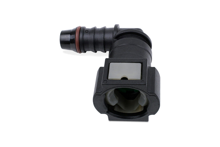 RaceFlux Hose Barb to Female Quick Connect, 90-Degree, Double Button