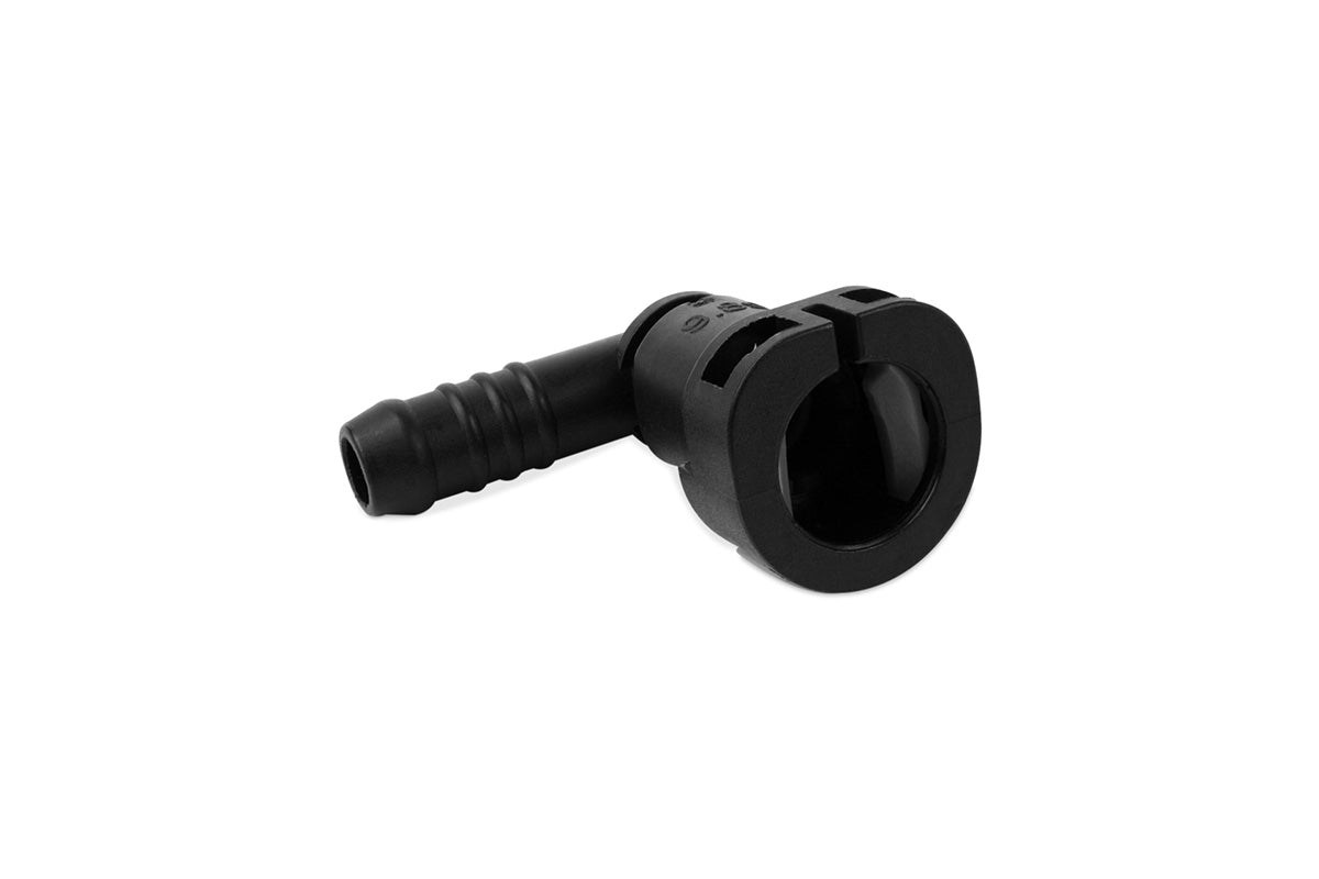 RaceFlux Hose Barb to Female Quick Connect, 90-Degree, Single Button
