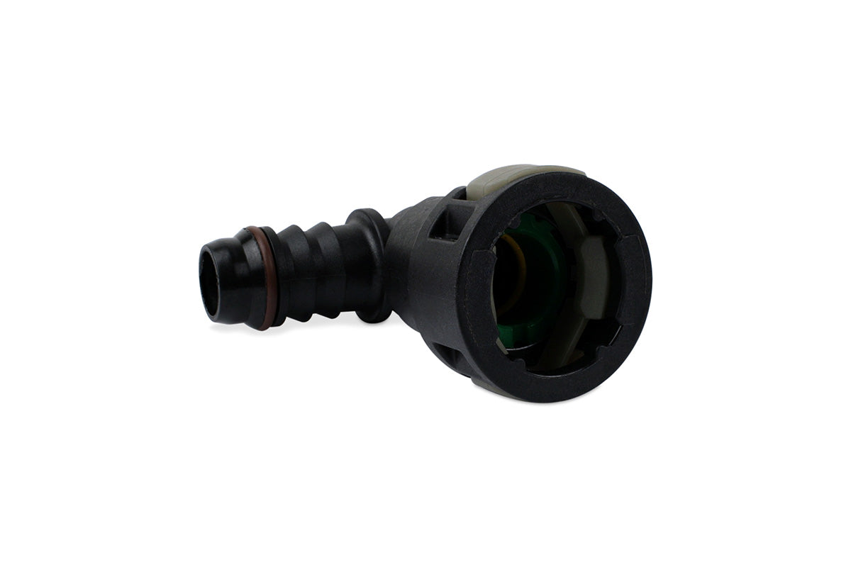RaceFlux Hose Barb to Female Quick Connect, 90-Degree, Double Button