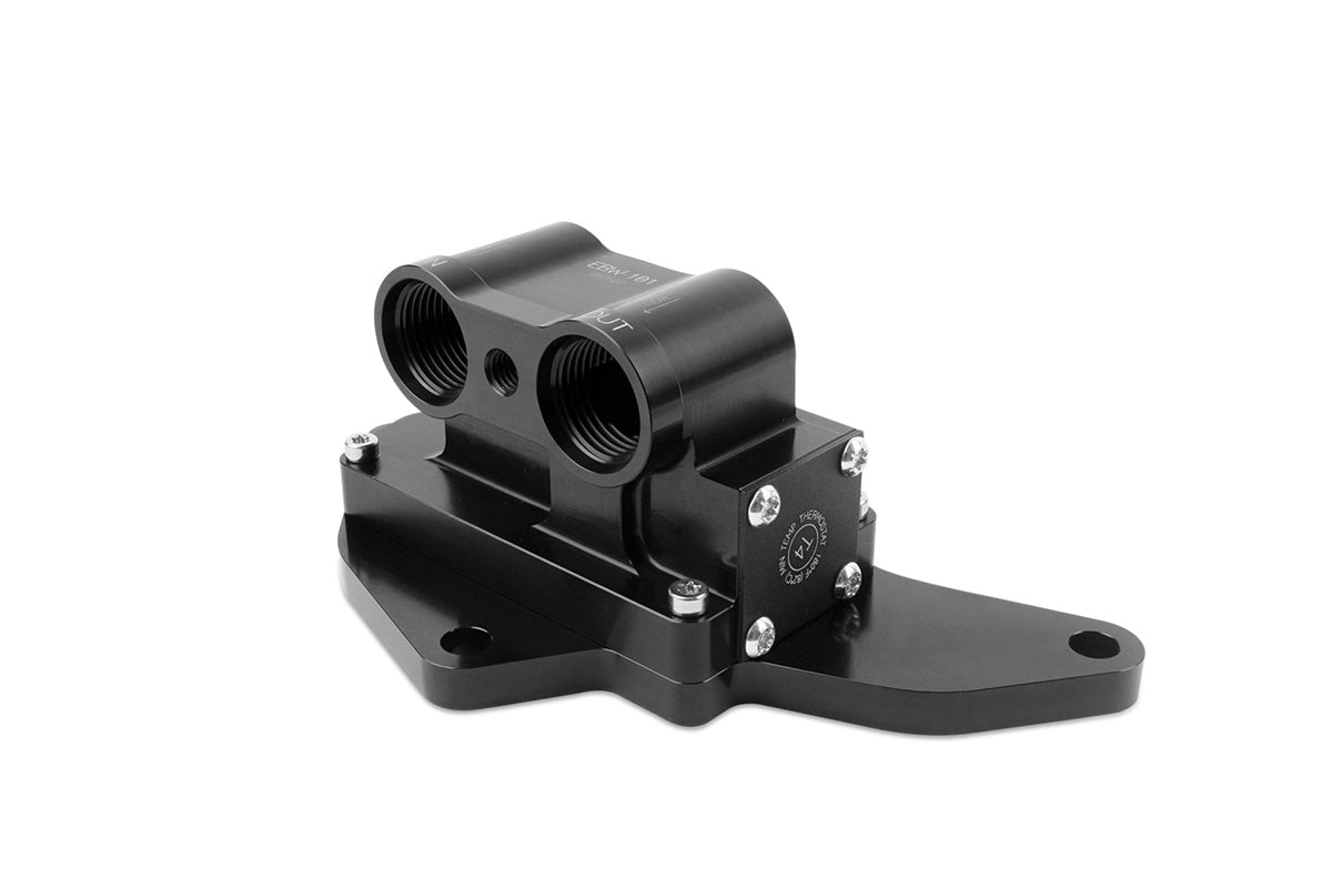 Improved Racing Oil Cooler Adapter for BMW Engines, Bottom-Mount Lines, 212ºF Thermostat