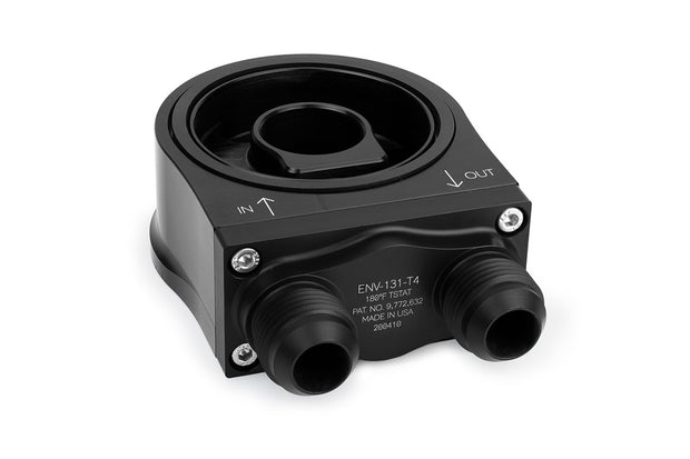 Improved Racing Oil Filter Sandwich Plate with Thermostat for Oil Coolers, -10AN Male Ports, 180ºF