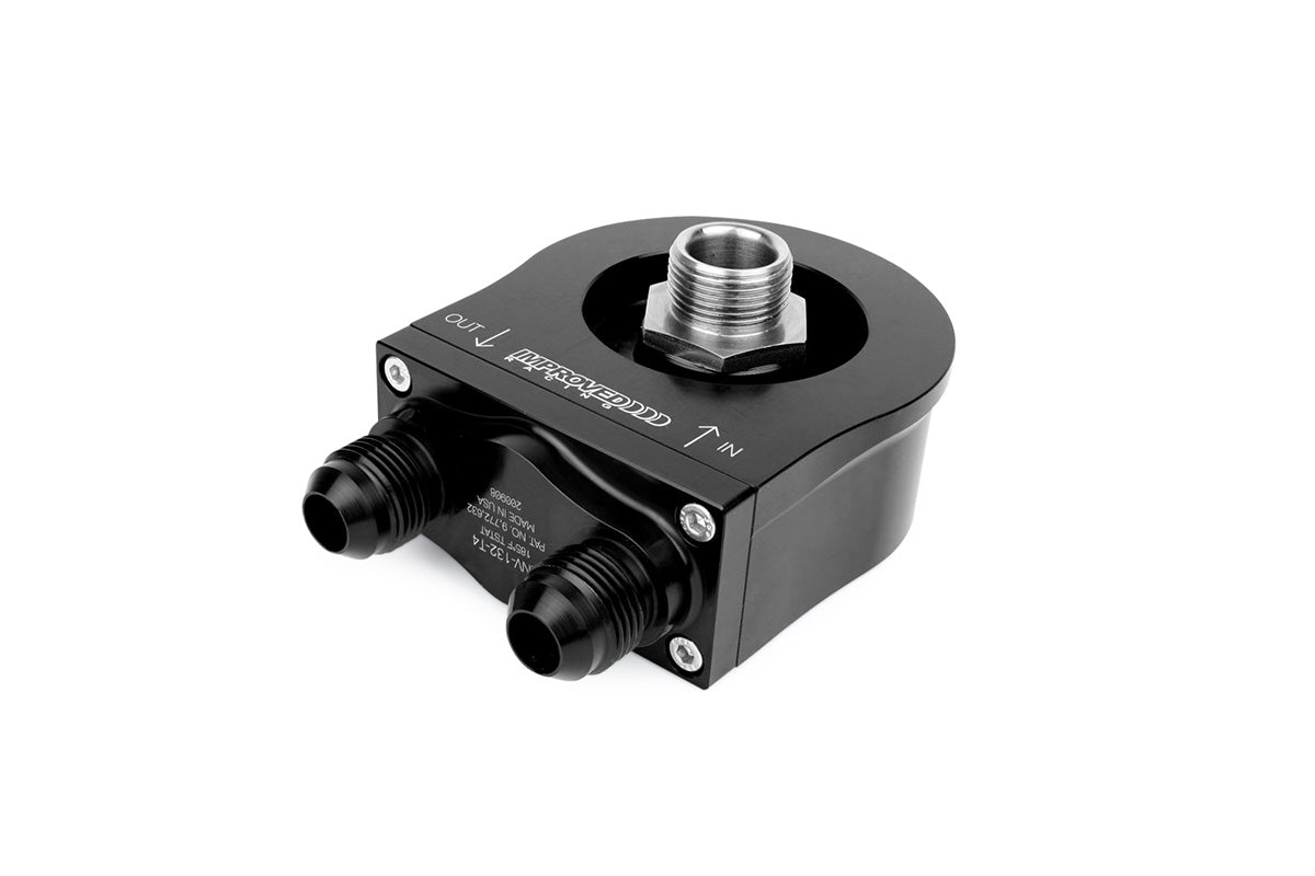 Improved Racing Oil Filter Sandwich Plate with Thermostat for Oil Coolers, -8AN Male Ports, 180ºF
