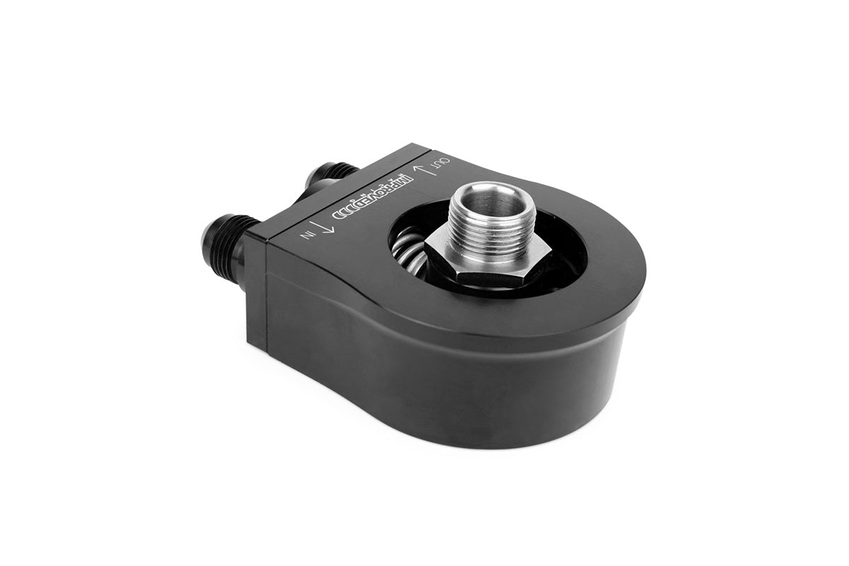 Improved Racing Oil Filter Sandwich Plate with Thermostat for Oil Coolers, -8AN Male Ports, 212ºF