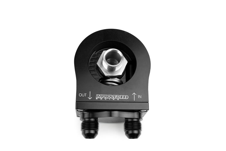 Improved Racing Oil Filter Sandwich Plate with Thermostat for Oil Coolers, -8AN Male Ports, 180ºF