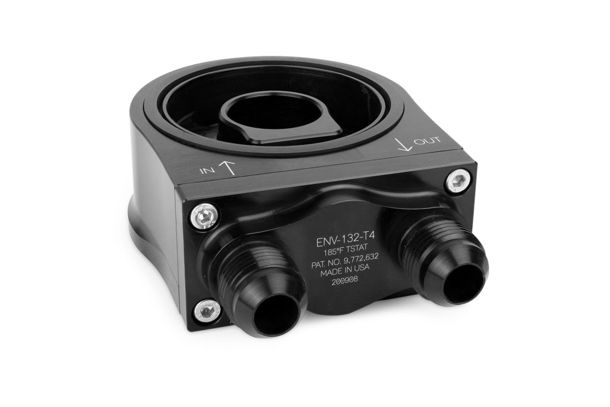 Improved Racing Oil Filter Sandwich Plate with Thermostat for Oil Coolers, -8AN Male Ports, 180ºF