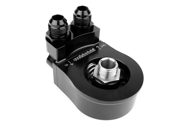 Improved Racing Oil Filter Sandwich Plate with Thermostat for Oil Coolers, 90-Degree Ports, 212ºF