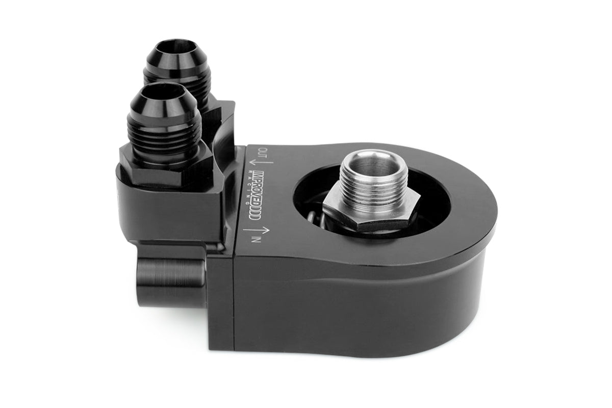 Improved Racing Oil Filter Sandwich Plate with Thermostat for Oil Coolers, 90-Degree Ports, 212ºF