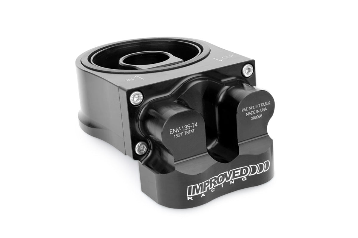 Improved Racing Oil Filter Sandwich Plate with Thermostat for Oil Coolers, 90-Degree Ports, 212ºF
