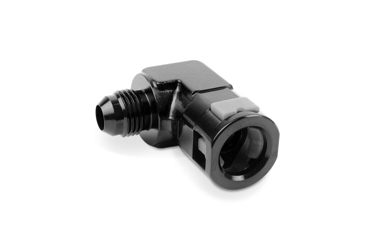 RaceFlux 90 degree AN Male Flare to Quick-Connect Female Plastic Button Adapter Fitting