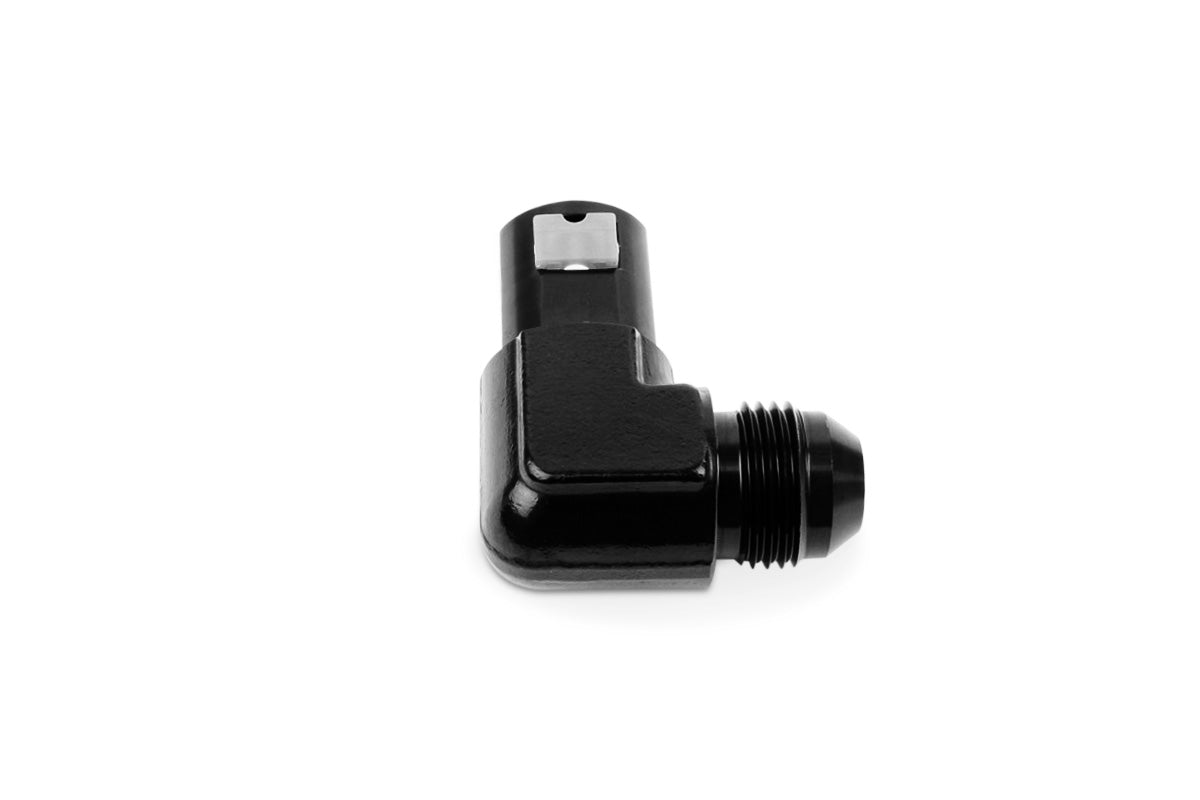 RaceFlux 90 degree AN Male Flare to Quick-Connect Female Plastic Button Adapter Fitting