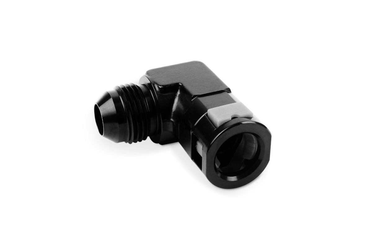 RaceFlux 90 degree AN Male Flare to Quick-Connect Female Plastic Button Adapter Fitting