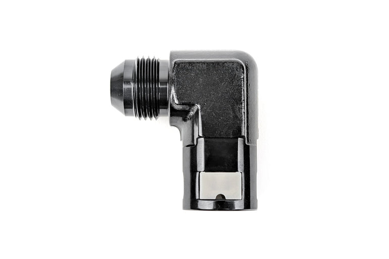 RaceFlux 90 degree AN Male Flare to Quick-Connect Female Plastic Button Adapter Fitting