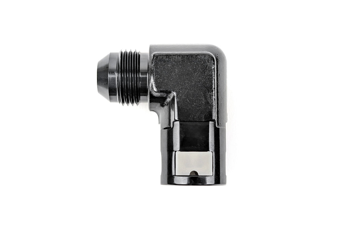 RaceFlux 90 degree AN Male Flare to Quick-Connect Female Plastic Button Adapter Fitting