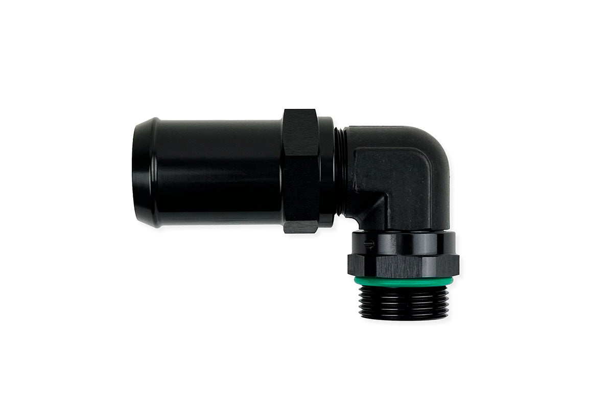 RaceFlux 90-Degree Low-Profile Hose Barb to -16AN O-Ring Boss Adapter Kit