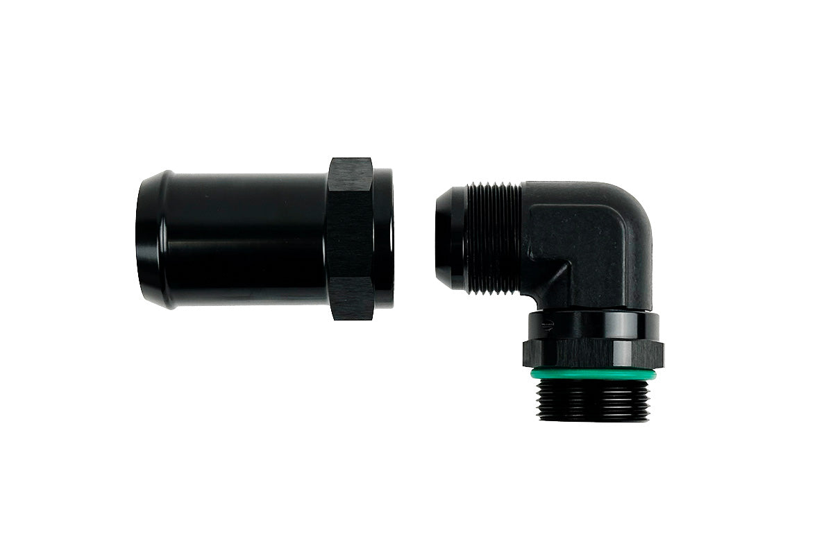 RaceFlux 90-Degree Low-Profile Hose Barb to -16AN O-Ring Boss Adapter Kit