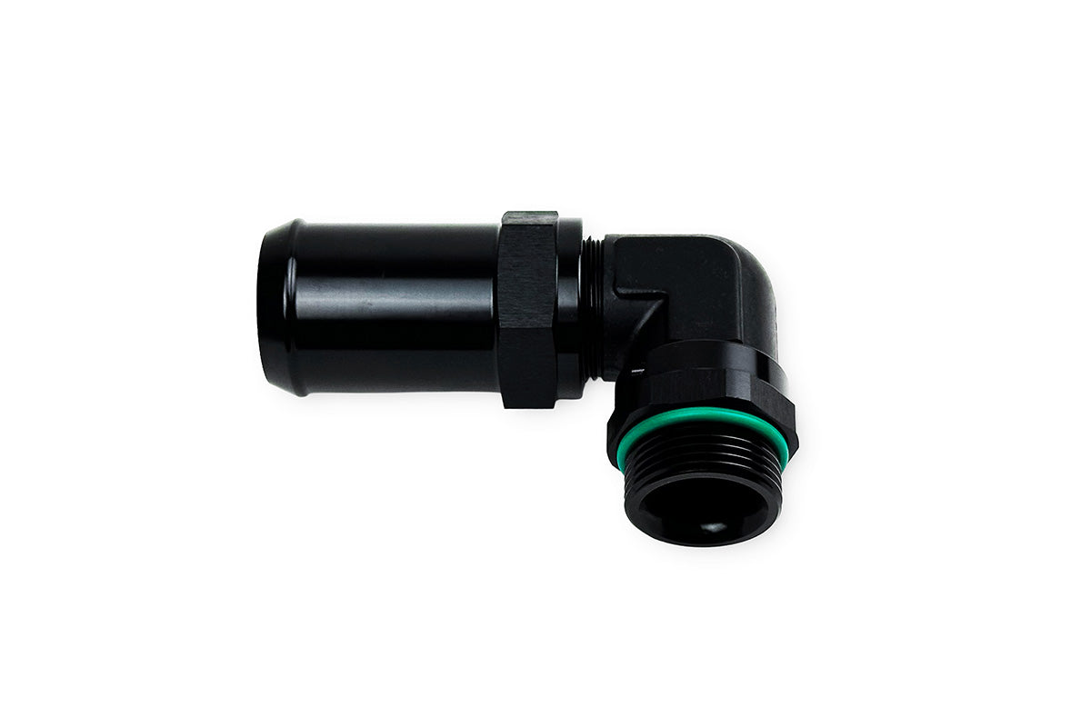 RaceFlux 90-Degree Low-Profile Hose Barb to -16AN O-Ring Boss Adapter Kit