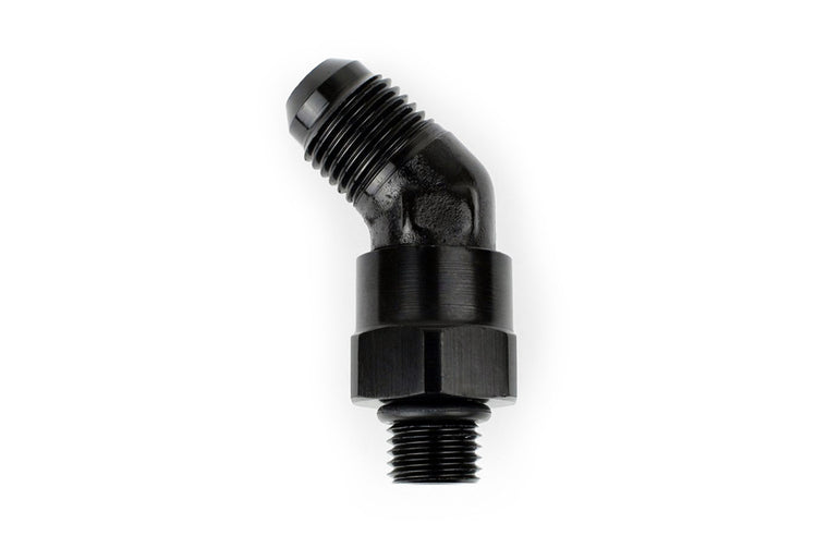RaceFlux 45-degree AN O-Ring Boss to AN Male Flare Swivel Adapter Fitting