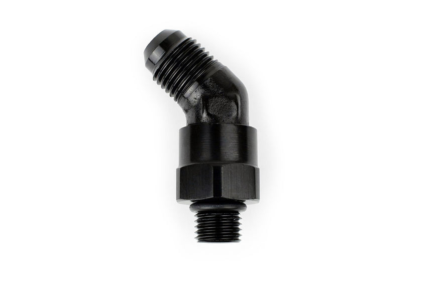 RaceFlux 45-degree AN O-Ring Boss to AN Male Flare Swivel Adapter Fitting