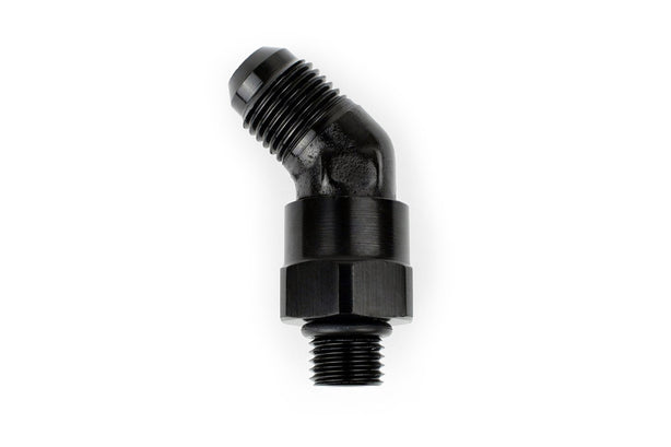 RaceFlux 45-degree AN O-Ring Boss to AN Male Flare Swivel Adapter Fitting