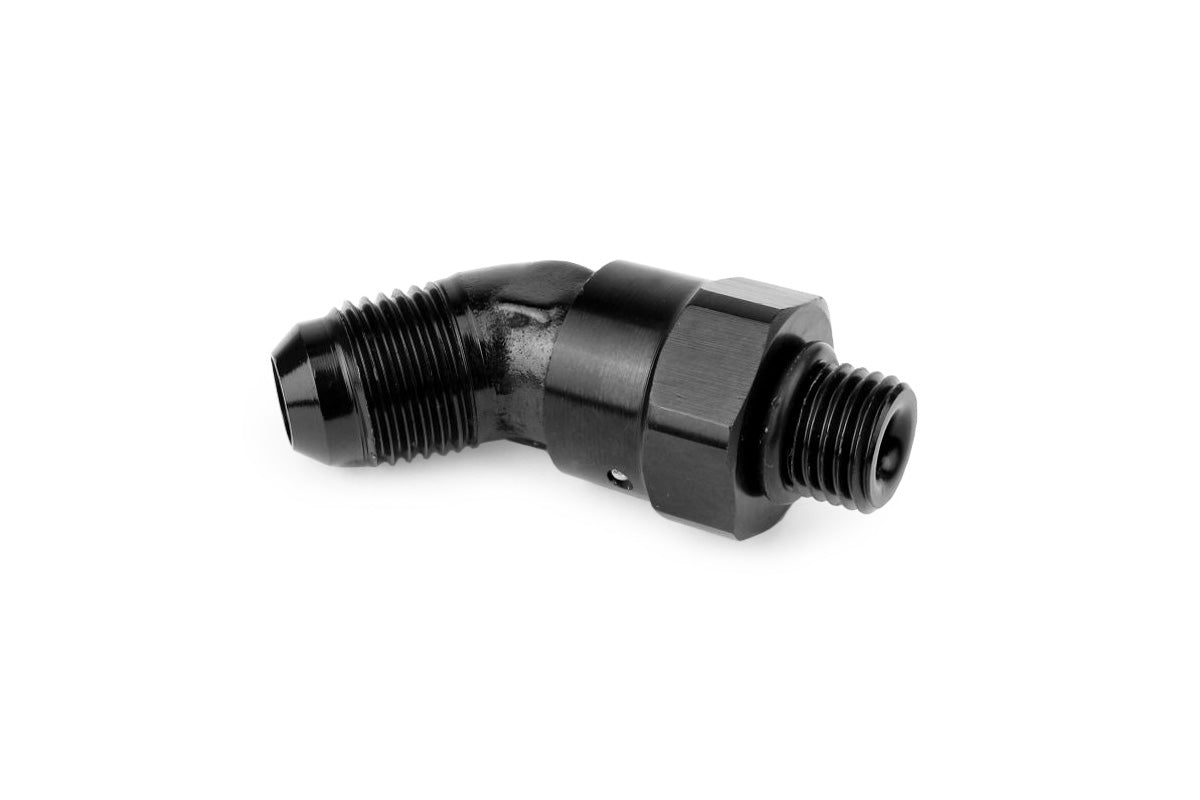 RaceFlux 45-degree AN O-Ring Boss to AN Male Flare Swivel Adapter Fitting