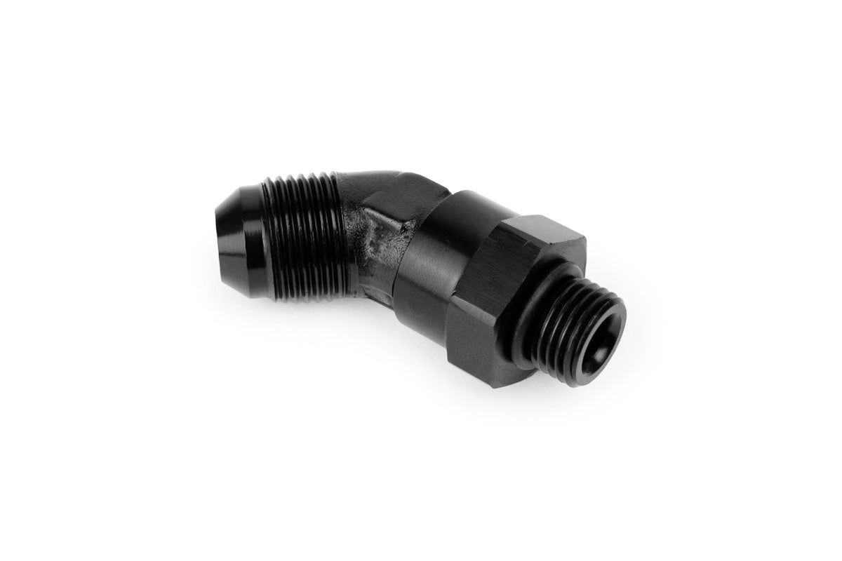 RaceFlux 45-degree AN O-Ring Boss to AN Male Flare Swivel Adapter Fitting