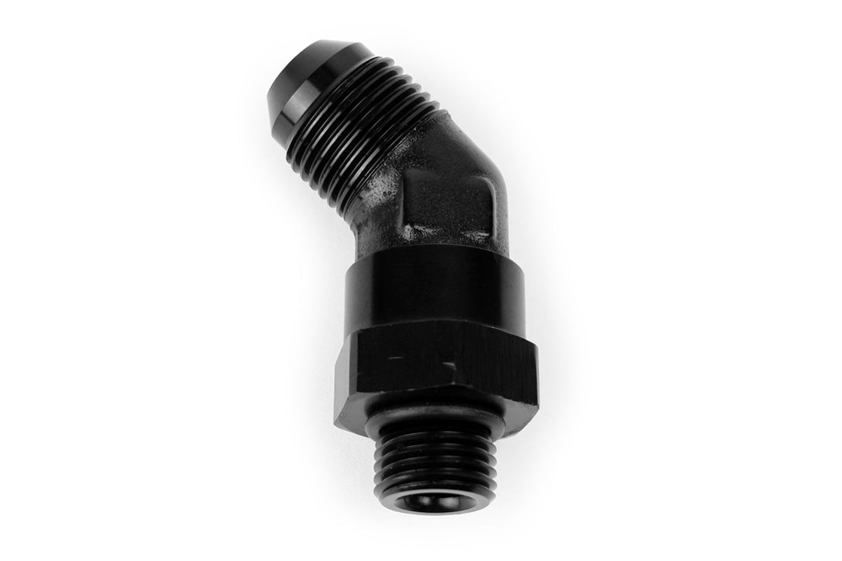 RaceFlux 45-degree AN O-Ring Boss to AN Male Flare Swivel Adapter Fitting