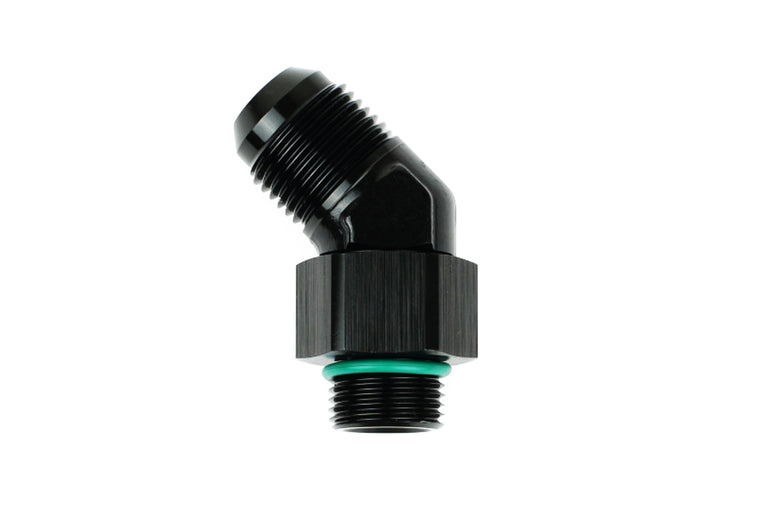 RaceFlux 45-degree AN O-Ring Boss to AN Male Flare Swivel Adapter Fitting