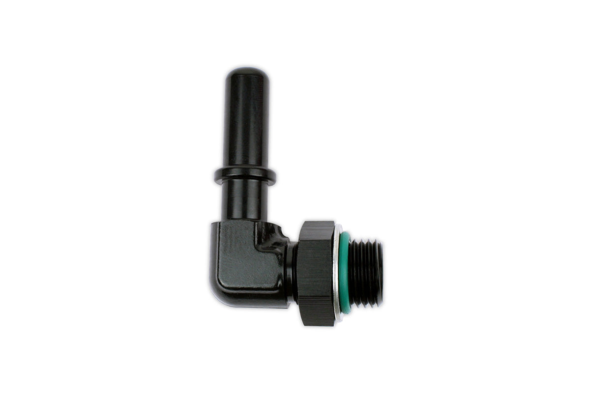 RaceFlux 90° -6AN Male ORB to SAE J2044 Quick Connect Male Tube Adapter Fitting