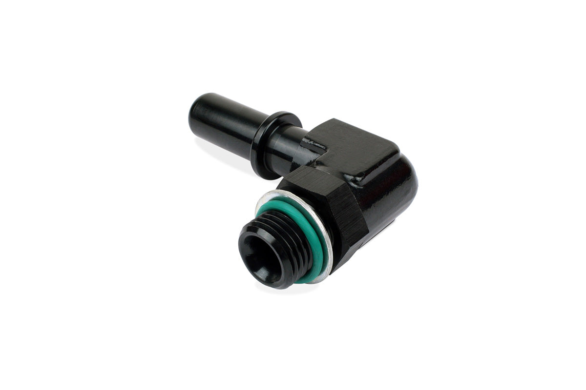 RaceFlux 90° -6AN Male ORB to SAE J2044 Quick Connect Male Tube Adapter Fitting