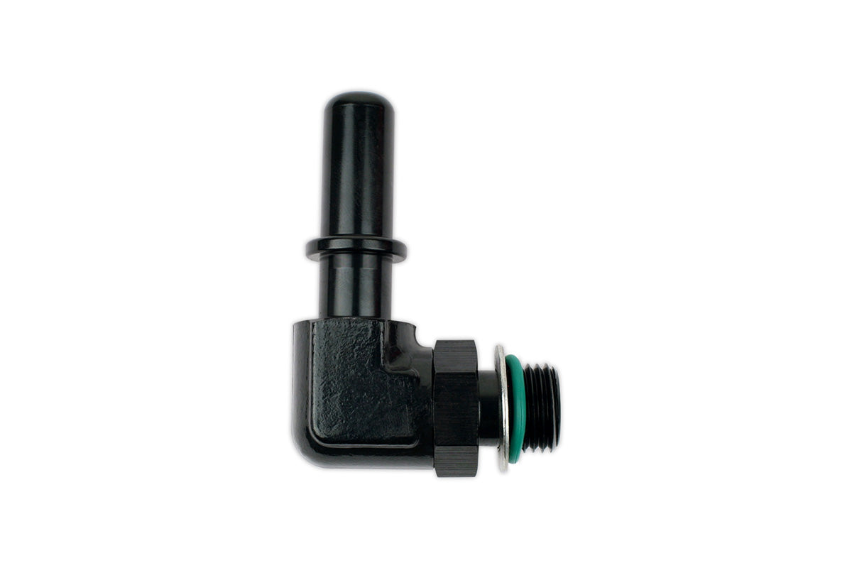 RaceFlux 90° -6AN Male ORB to SAE J2044 Quick Connect Male Tube Adapter Fitting