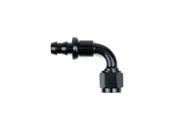 RaceFlux 90-Degree Push-Lock Hose End Fitting, Barb to AN Female