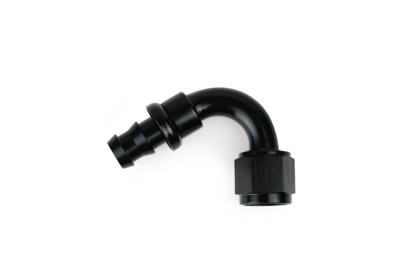 RaceFlux 120-Degree Push-Lock Hose End Fitting, Barb to AN Female