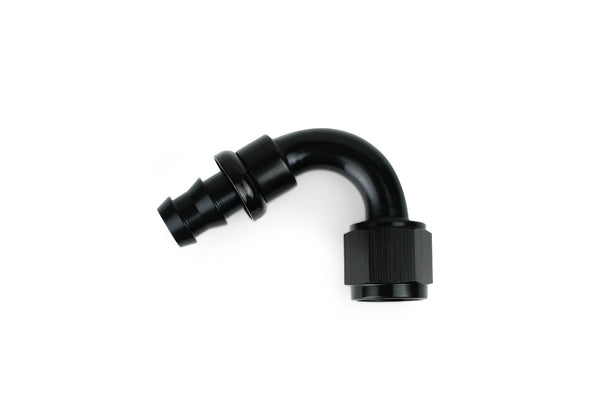 RaceFlux 120-Degree Push-Lock Hose End Fitting, Barb to AN Female