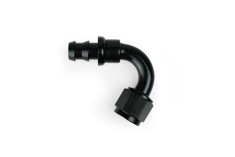 RaceFlux 120-Degree Push-Lock Hose End Fitting, Barb to AN Female