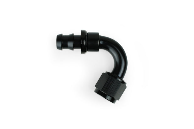 RaceFlux 120-Degree Push-Lock Hose End Fitting, Barb to AN Female