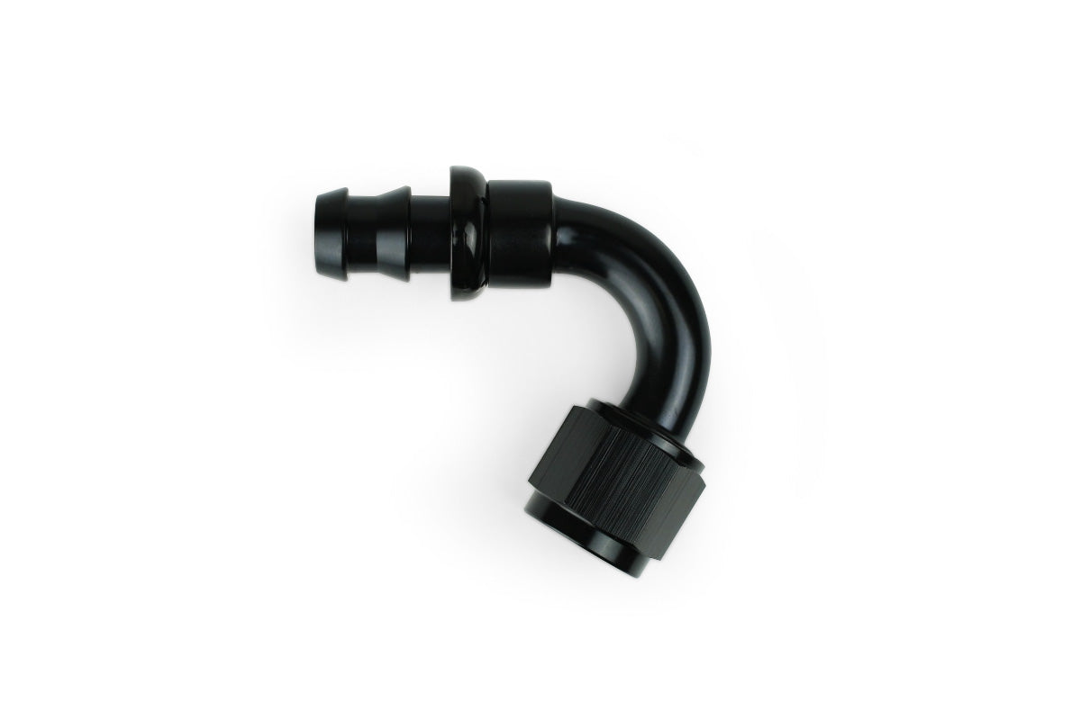 RaceFlux 120-Degree Push-Lock Hose End Fitting, Barb to AN Female