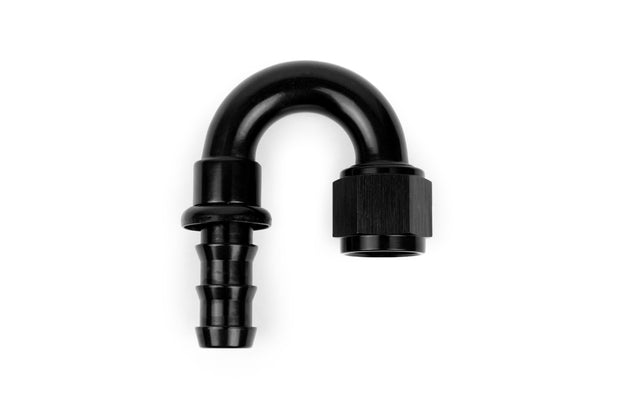 RaceFlux 180-Degree Push-Lock Hose End Fitting, Barb to AN Female