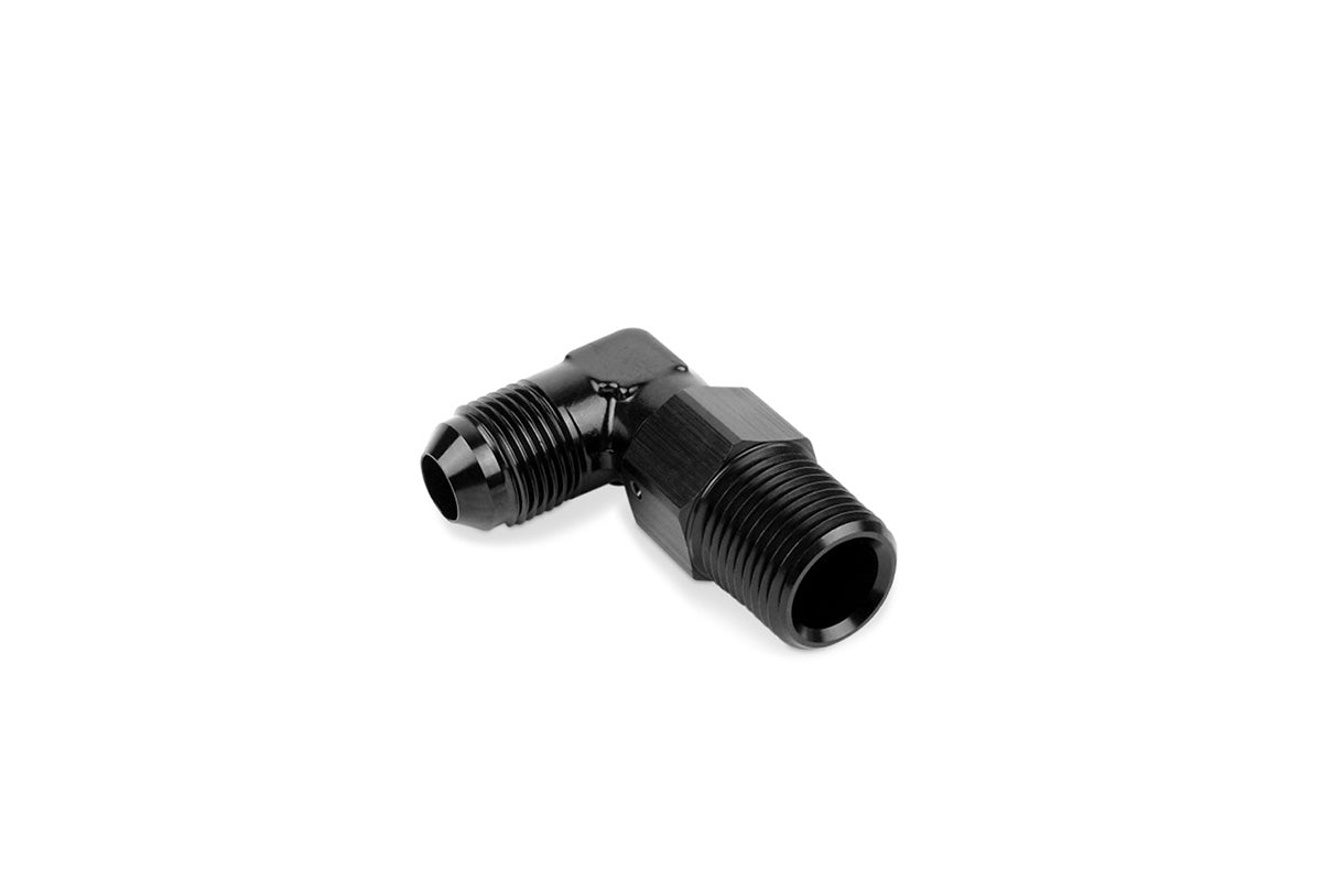RaceFlux 90-Degree Male NPT to AN Male Flare Adapter Fitting, Swivel
